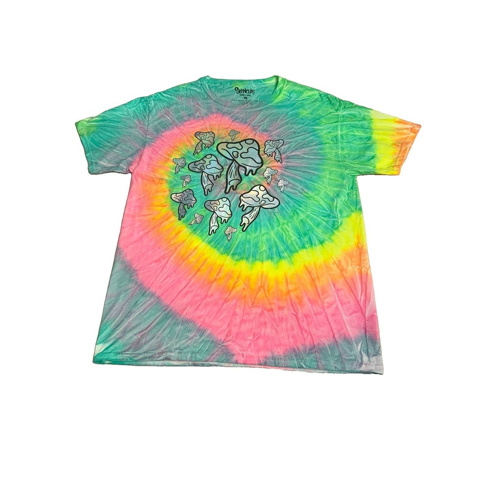 Spencer's Magic Mushroom T-Shirt L Iridescent Tie Dye Crinkle Cotton Retro 70s